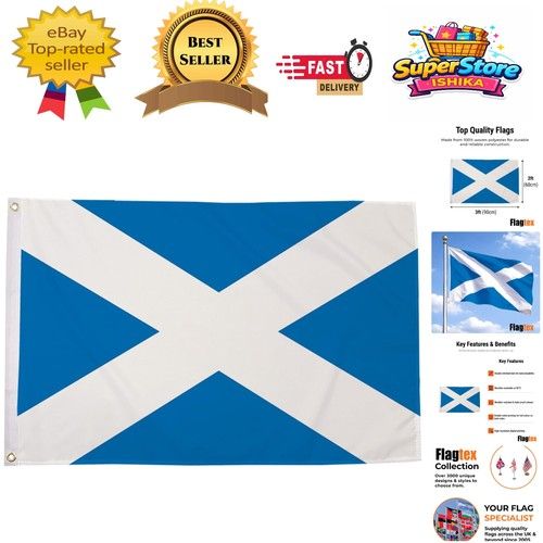 Scottish Saltire Flag 90cm x 60cm | Double Sided, Fade Resistant Banner