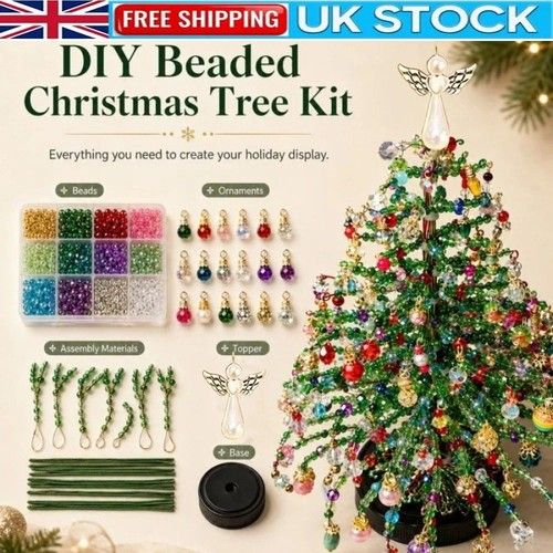 DIY Beaded Christmas Tree Kit, Handmade Colorful Bead Ornament Making Set