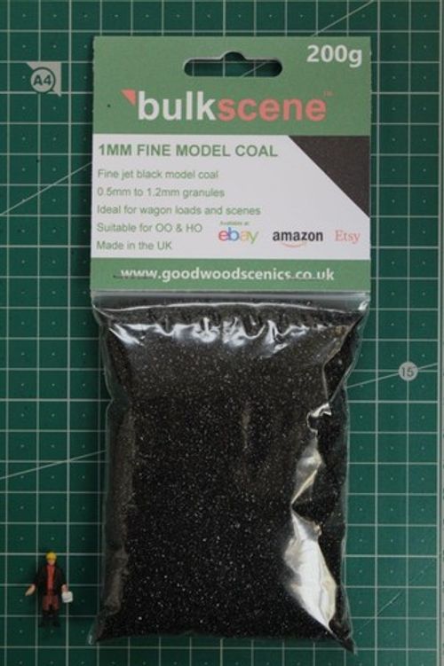 BULKSCENE 1MM FINE MODEL RAILWAY COAL JET BLACK OO/HO GAUGE - 200g PACK