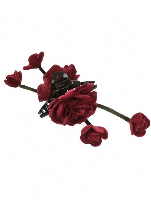 Women’s Red Rose Flower Claw Clip 10cm Fabric & Plastic Hair Accessory — image 5