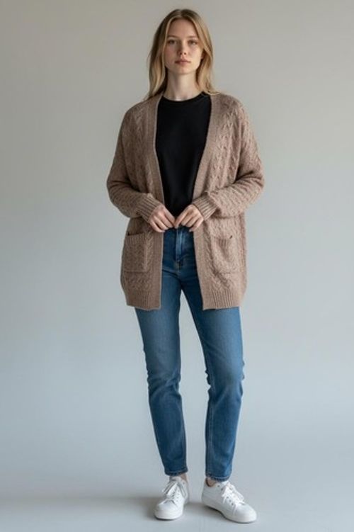 Ladies Cardigan Jumper Cable Open Chest Long Sleeve Tops 0531