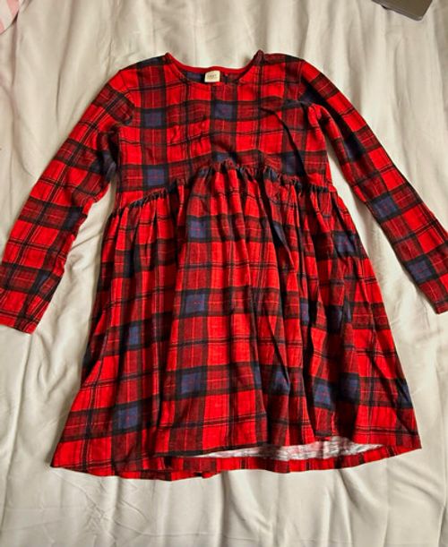NEXT Girls Cotton Flannel Check A-Line Knee Dress Long Sleeve 7-8 Years