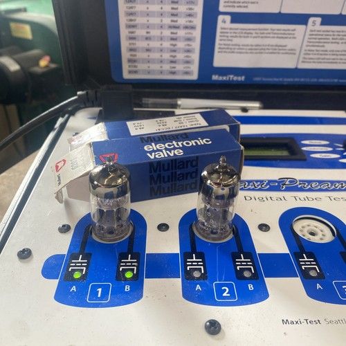 Pair Mullard 6201 E81CC O-getter Gold Pins - Mitcham Maxi-Pre Test = NOS, M0171