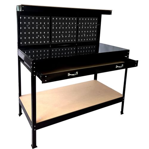 SwitZer Heavy Duty Metal Workbench Garage Table Pegboard Shelf Drawer Workshop — image 3