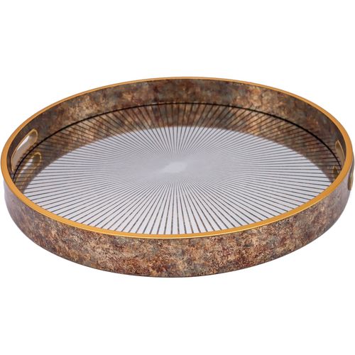 Round Sunburst Antique Gold Home Serving Drinks Candle Decor Coffee Table Tray — image 5