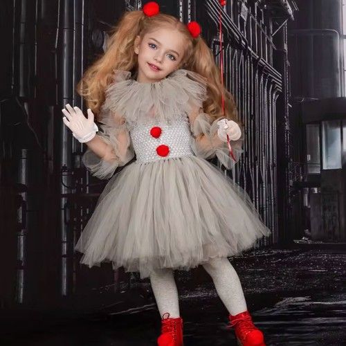 Kids Girls It Pennywise Clown Fancy Dress Halloween Cosplay Costume Party Outfit