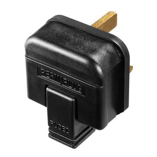 13A Heavy Duty Rubber Permaplug UK 3 Pin Mains Plug Black White Orange