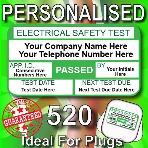 520 PAT TEST Personalised Labels - Ideal For Plugs - PAT TESTER LABELS