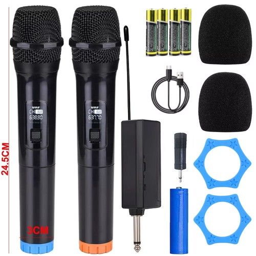 2X Professional Wireless Microphone Dual UHF Cordless Dynamic Karaoke Mic System