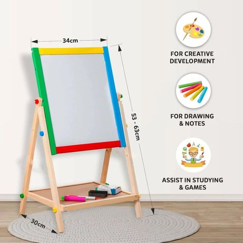 2 In 1 Children Black/White Board Adjustable Wooden Easel Kids Drawing Board UK — image 4