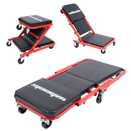 Mechanics Creeper 3 In 1 Trolley Stool Workshop Padded Seat Car Workshop Garage