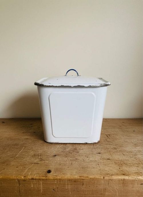 Large White Vintage enamel bread bin Country Kitchen Storage