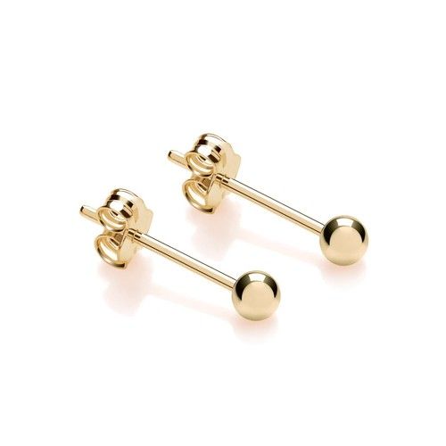 9ct Yellow Gold on Silver Ball Stud Earrings Pair 3mm 4mm 5mm 6mm 7mm 8mm