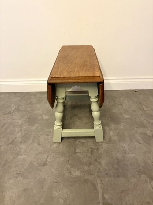 Vintage country Solid Oak Drop Leaf Swivel Top Occasional Side Table sage green