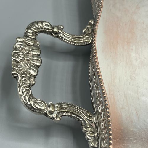 Antique Vintage Silver Plated Footed Serving Tray Handles Serpentine Scalloped — image 6