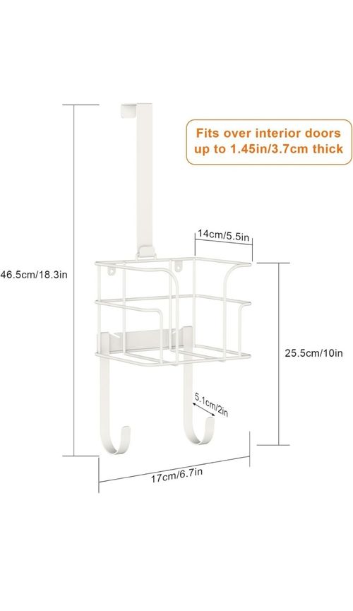 Over-the-Door Ironing Board Holder with Iron Storage Basket, Metal White 30lb — image 2