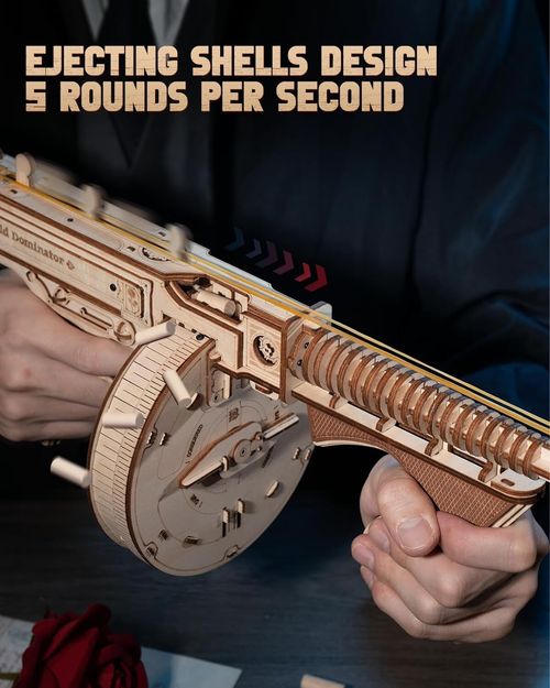 ROKR Thompson Submachine Gun 3D Wooden Puzzle Model Adults DIY Building Toys — image 5