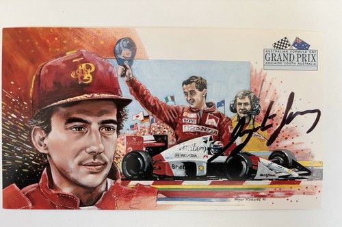 Ayrton Senna Signed 1991 Australian GP Adelaide Postcard McLaren Honda F1