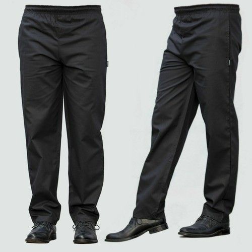 Black Chef Trousers Excellent Quality Elasticated Pants 3 Pockets Black Trousers