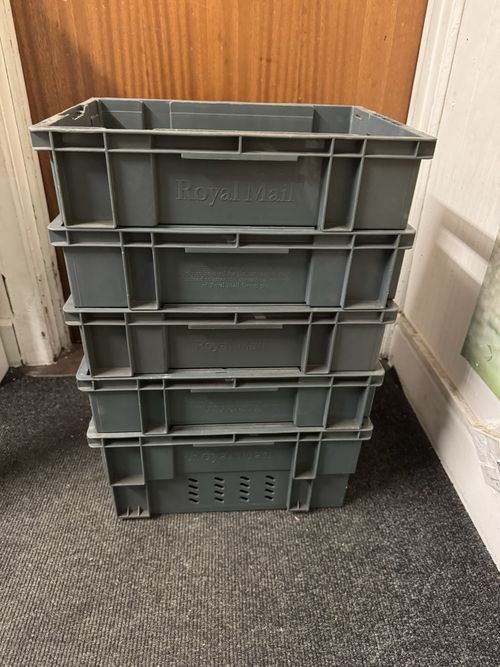 5x Grey Stackable Plastic Warehouse Storage Boxes Lot, stackable containers — image 2