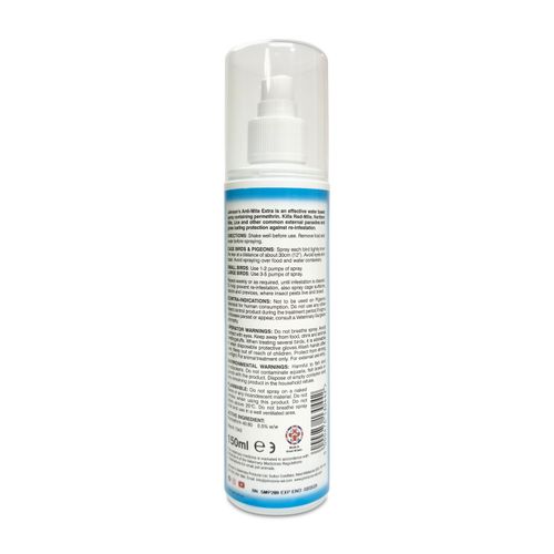 2x JOHNSONS ANTI MITE EXTRA SPRAY CAGE BIRDS & PIGEONS KILLS MITES & LICE 150ML — image 4