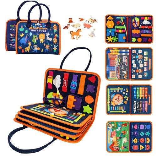 9-in-1 Montessori Busy Book for Toddlers Ages 1-4, Educational Sensory Toy