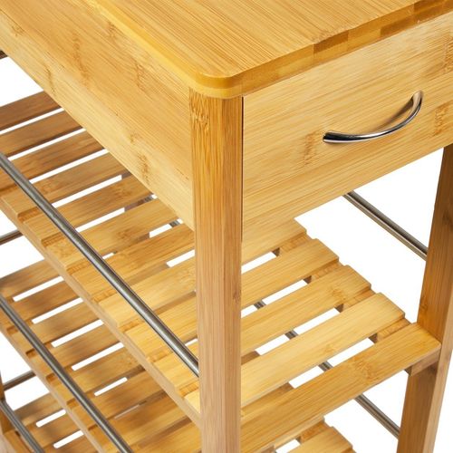 4 Tier Slim Portable Natural Bamboo Wood Kitchen Trolley Organiser Basket Shelf — image 4