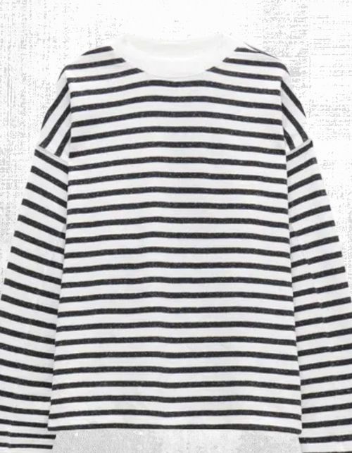 Womens HUSH Long Sleeve Aluna Brushed Striped Oversized T-shirt White Black — image 3