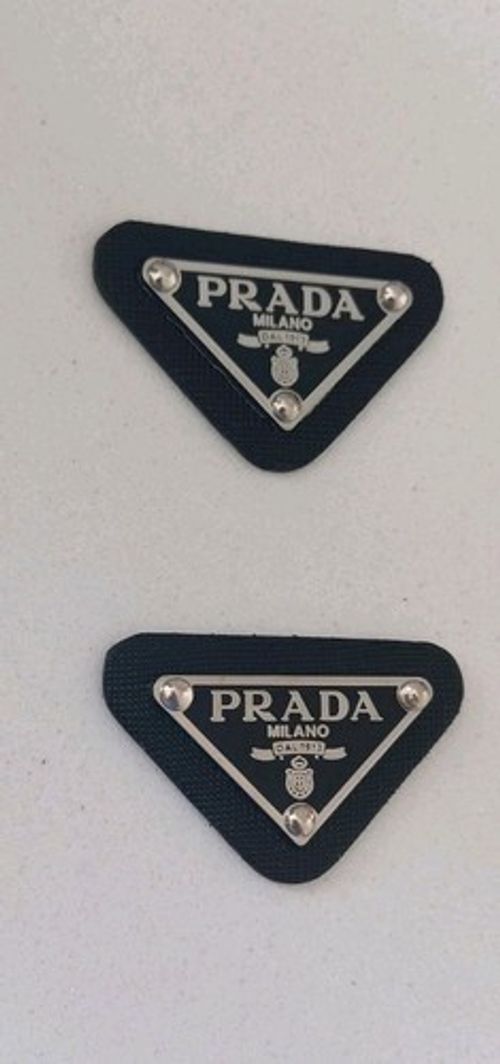2 x Prada Logo Triangle Black and Silver Button Pendant clothing emblem