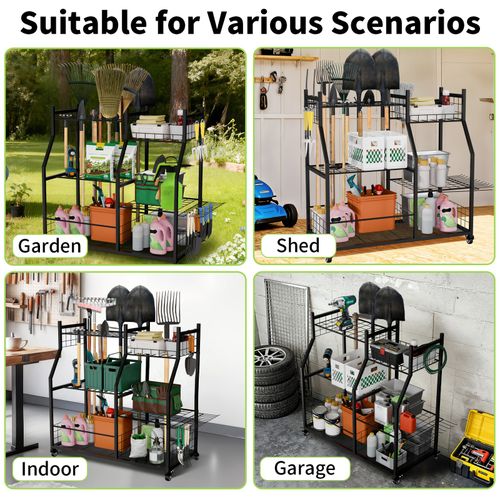 Heavy Duty Garden Tool Organizer Metal Yard Tools Rack for Garage Shed Storage — image 14