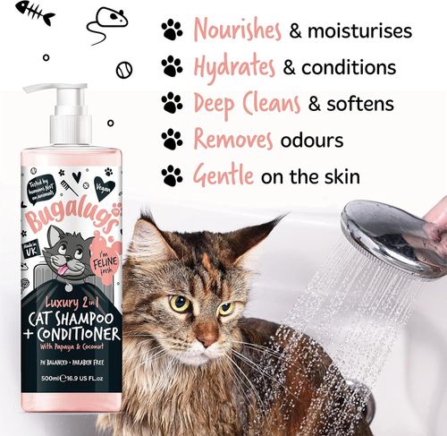 Bugalugs Cat Shampoo Conditioner Cologne 500ml 200ml Papaya Coconut Grooming Kit — image 3
