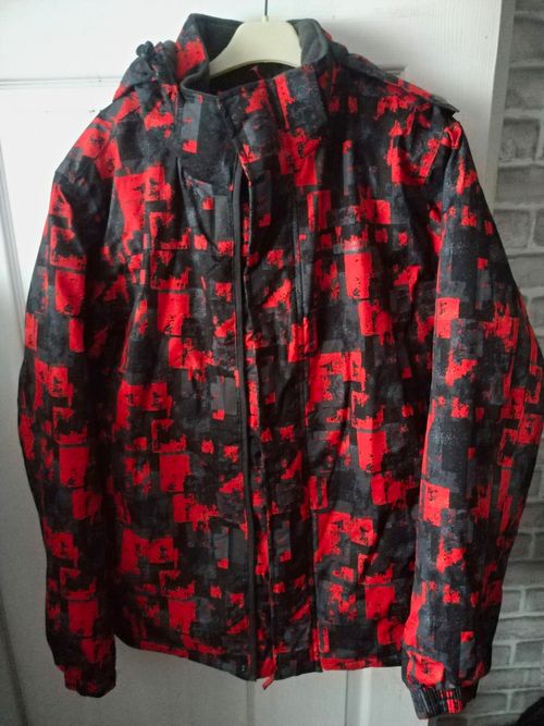 Mountain Warehouse Snow Men's Hooded Zip Ski Jacket Red/Black Abstract S — image 1
