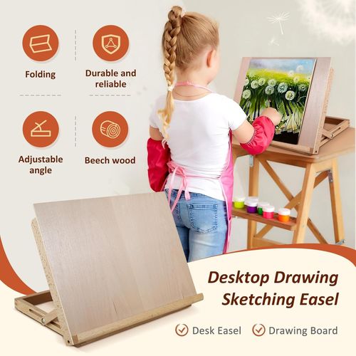 A3 Artist Drawing Board Solid Beech Wood Desktop Painting Easel Adjustable — image 2
