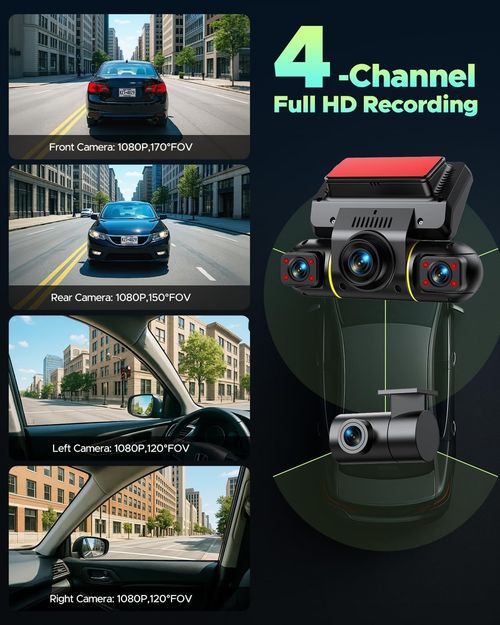 4 Channel Dash Cam 360°View 1080P Car Camera 5G WiFi With Hardwire Kit &128GB UK — image 4