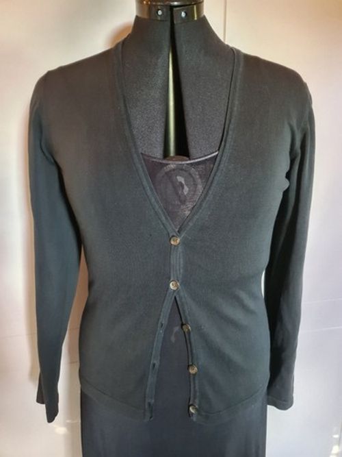 Vintage Pulligan Black Cardigan V Neck Fine Knit Button Up Jumper Size XS