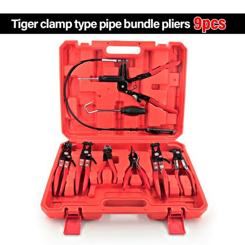 9 PC MECHANIC'S HOSE CLAMP RING PLIERS TOOL SET FLEXIBLE CABLE SWIVEL JAW CLAMP — image 11