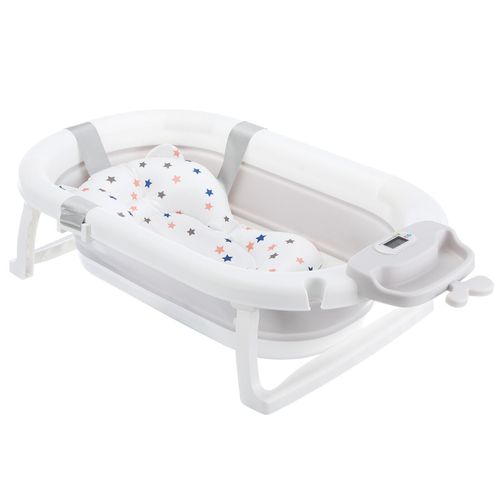 Foldable Baby Bath Tub Ergonomic with Temperature & Cushion Bath Pad + Bath Net — image 12