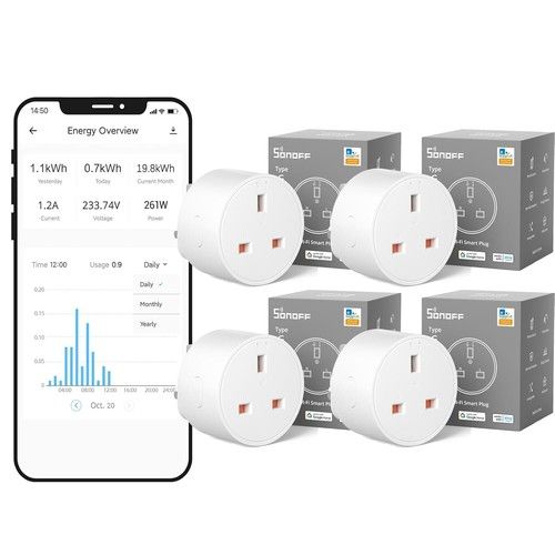 4 Pack Sonoff WiFi Smart Plug Socket Plug Works with Alexa, Google Home, eWelink