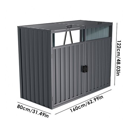 Triple Wheelie Bin Storage Metal Store Cover Garden Rubbish Dustbin 3 Shed House — image 1