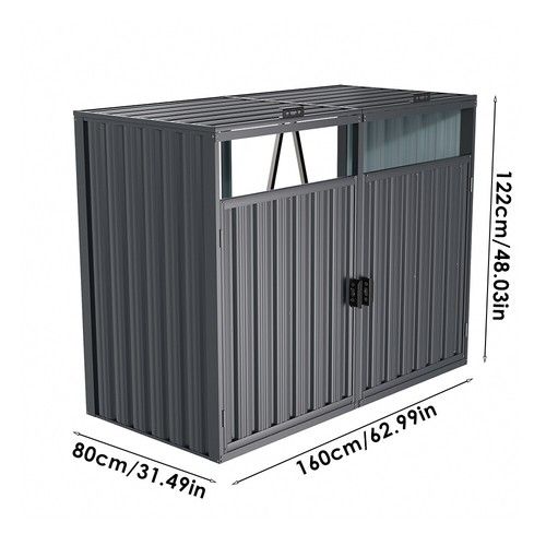 Triple Wheelie Bin Storage Metal Store Cover Garden Rubbish Dustbin 3 Shed House