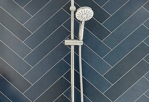 Multi Navy Chevron Tile 1000mm Shower Wall Panel 1m x 2.4m PVC Bathroom Cladding — image 1