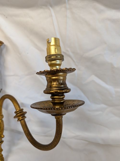 1 Pair Great Quality French Louis XVI Revival Gilt Brass Wall Sconces Mid Cent — image 5