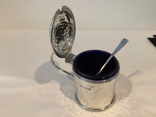 Rare Antique Arts & Crafts 1910 Solid Silver Hammered Mustard Pot Marples & Co — image 11