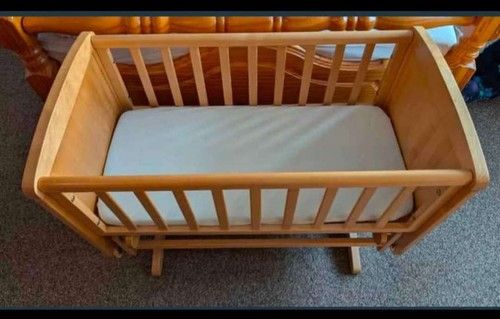 Solid Oak Rocking Baby Cradle Mothercare Glider Crib Deluxe