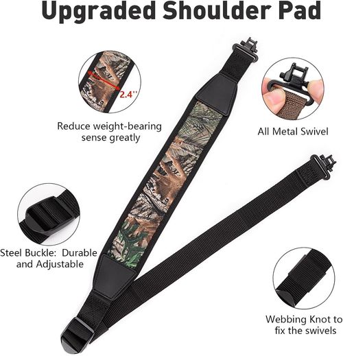 Camouflage 2 Points Rifle Gun Sling with Swivels Durable Shoulder Padded Strap — image 5