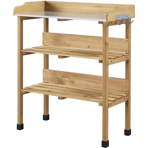 3-layer Potting Table Bench Work Station Sturdy with 2 Storage Shelves & Hooks