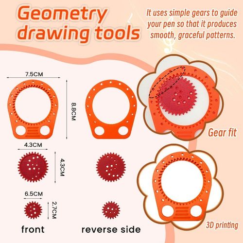 Spirograph Drawing Set Spiral Design Art Tool Gears Template Geometry Ruler 3pcs — image 4
