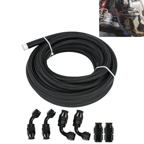 AN8 BLACK Nylon Braided Oil Gas Fuel Hose Line 10FT Hose Fitting Adapter Kit — image 1