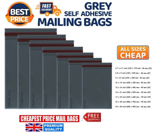 GREY Postal Post Packaging Bags Plastic Parcel Mailing Packing Postage Self Seal — image 1