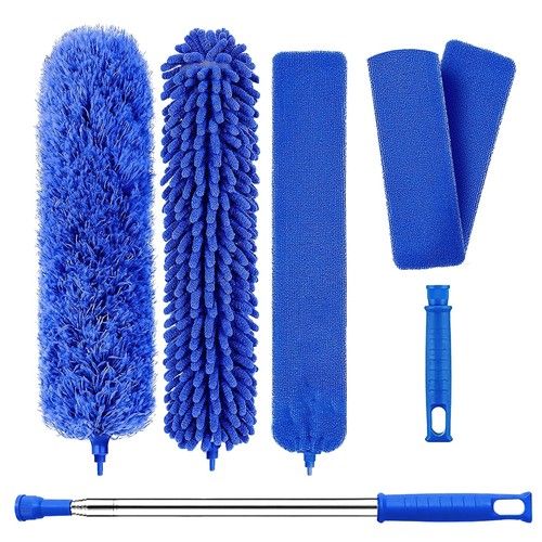 Microfiber Extendable Duster Set 100in Handle Bendable Cleaning Accessories 6 Pc